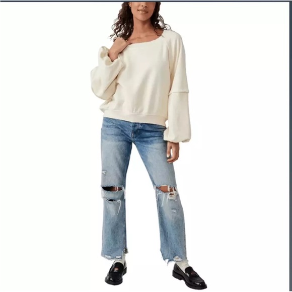 FREE PEOPLE Ivory Sweet Deets Sweatshirt XL Cupcake NWT - Picture 2 of 10